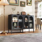 Okak Buffet Cabinet with Storage, Tall Sideboard with Glass Doors & Adjustable Shelves, Pantry Cabinet Cupboard for Kitchen Dining Room