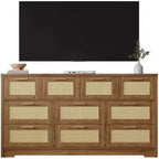 10-Drawer Rattan Dresser 60 x 16 x 32 Wooden TV Stand Ample Tabletop Stylish Handles for Bedroom Living Room Hallway
