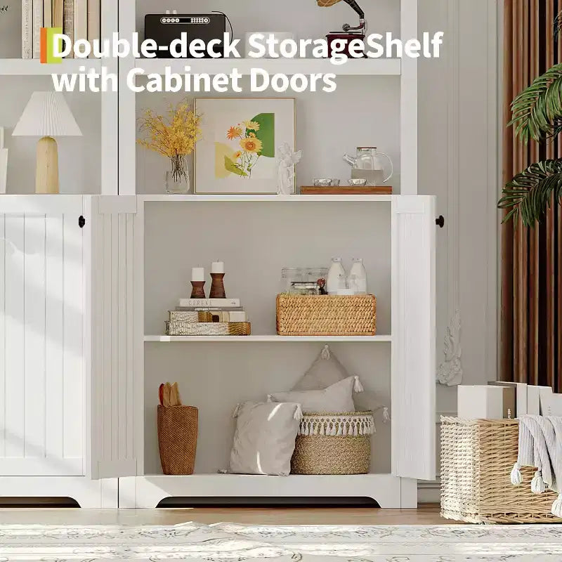 Bibliothèque étagère voûtée à 5 niveaux de 181,9 cm de haut avec portes doubles et étagère réglable, meuble de rangement moderne en bois pour salon, chambre, bureau à domicile