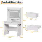 Commode avec miroir en bois - Coiffeuse moderne blanche avec miroir LED, prise de courant, 3 modes d'éclairage, 4 tiroirs de rangement pour chambre à coucher