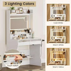 Commode avec miroir en bois - Coiffeuse moderne blanche avec miroir LED, prise de courant, 3 modes d'éclairage, 4 tiroirs de rangement pour chambre à coucher