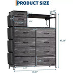 Acekool 8+3 Drawer Dresser with Fabric Drawers, Charging Station & Night Light, Closet Storage Organizer with Shelves, Pockets & Hooks