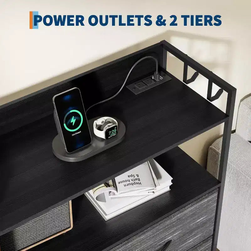 Acekool 8+3 Drawer Dresser with Fabric Drawers, Charging Station & Night Light, Closet Storage Organizer with Shelves, Pockets & Hooks