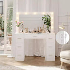Acekool Coiffeuse Blanche avec Miroir, Éclairage Réglable et Prises Électriques, Table de Maquillage à 7 Tiroirs pour Chambre ou Dressing