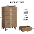 Tall Wooden 5 Drawer Dresser with Vintage Pattern Design, Modern Chest Dresser with Deep Drawers for Bedroom, Living Room, Entryway