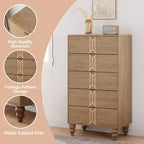 Tall Wooden 5 Drawer Dresser with Vintage Pattern Design, Modern Chest Dresser with Deep Drawers for Bedroom, Living Room, Entryway