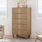 Tall Wooden 5 Drawer Dresser with Vintage Pattern Design, Modern Chest Dresser with Deep Drawers for Bedroom, Living Room, Entryway