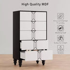 Tall Wooden 5 Drawer Dresser with Vintage Pattern Design, Modern Chest Dresser with Deep Drawers for Bedroom, Living Room, Entryway