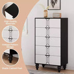 Tall Wooden 5 Drawer Dresser with Vintage Pattern Design, Modern Chest Dresser with Deep Drawers for Bedroom, Living Room, Entryway