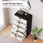 Tall Wooden 5 Drawer Dresser with Vintage Pattern Design, Modern Chest Dresser with Deep Drawers for Bedroom, Living Room, Entryway
