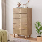Tall Wooden 5 Drawer Dresser with Vintage Pattern Design, Modern Chest Dresser with Deep Drawers for Bedroom, Living Room, Entryway