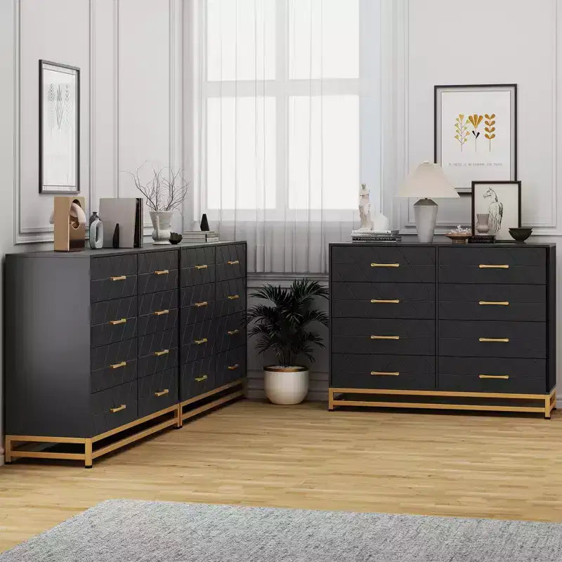 ??Commode noire 8 tiroirs pour chambre et dressing, meuble haut avec glissières à fermeture douce, kit anti-basculement | Organisateur de rangement compact de 91,9 cm de haut ?