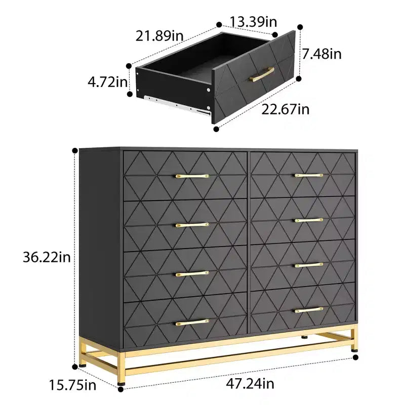 ??Commode noire 8 tiroirs pour chambre et dressing, meuble haut avec glissières à fermeture douce, kit anti-basculement | Organisateur de rangement compact de 91,9 cm de haut ?