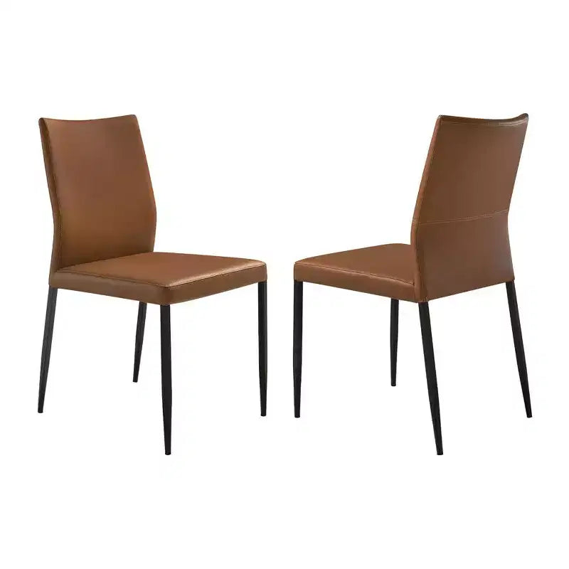 Armen Living,Upholstered Dining Chair in Brown Faux Leather with Black- Set of 2