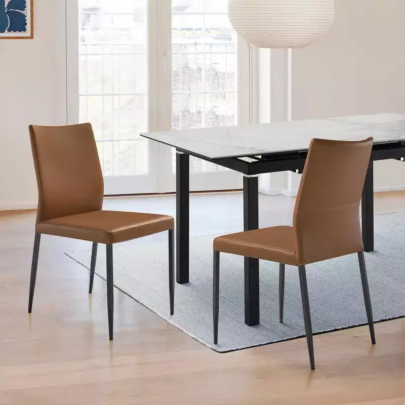 Armen Living,Upholstered Dining Chair in Brown Faux Leather with Black- Set of 2