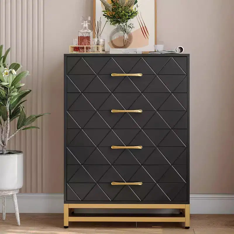 Commode à 4 tiroirs Acekool, chiffonnier haut pour chambre et placard, glissières à fermeture douce, organisateur de rangement moderne avec poignées métalliques