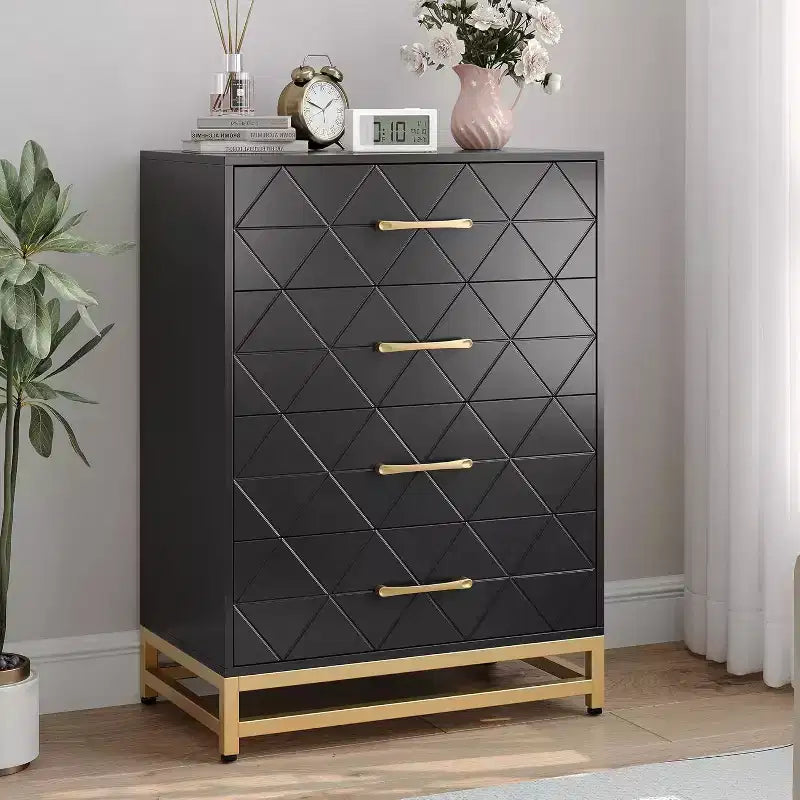 Commode à 4 tiroirs Acekool, chiffonnier haut pour chambre et placard, glissières à fermeture douce, organisateur de rangement moderne avec poignées métalliques