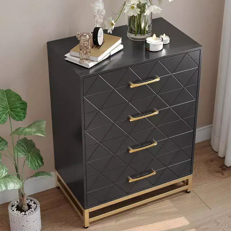 Commode à 4 tiroirs Acekool, chiffonnier haut pour chambre et placard, glissières à fermeture douce, organisateur de rangement moderne avec poignées métalliques