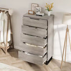 Commode 5 tiroirs pour chambre à coucher, commode haute de 130 cm, armoire à tiroirs verticale autoportante avec rangement, commode de rangement en bois pour salon, couloir