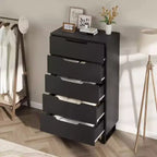 Commode 5 tiroirs pour chambre à coucher, commode haute de 130 cm, armoire à tiroirs verticale autoportante avec rangement, commode de rangement en bois pour salon, couloir