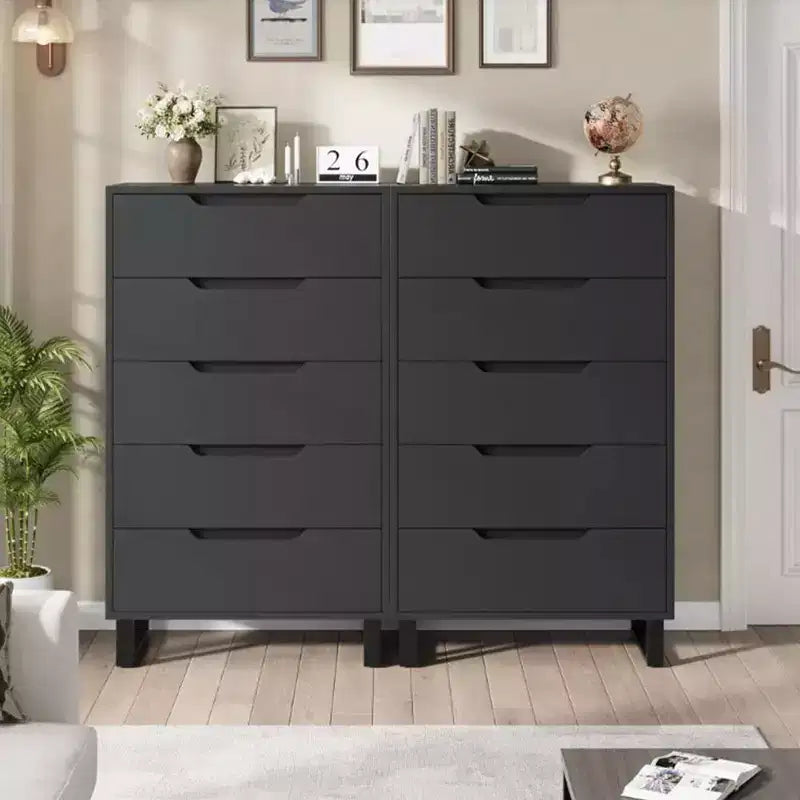 Commode 5 tiroirs pour chambre à coucher, commode haute de 130 cm, armoire à tiroirs verticale autoportante avec rangement, commode de rangement en bois pour salon, couloir