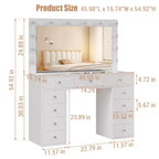Coiffeuse avec prise de courant, Coiffeuse avec miroir et 12 lumières, 3 modes d'éclairage, Coiffeuse avec plateau en verre, Table de maquillage pour chambre à coucher