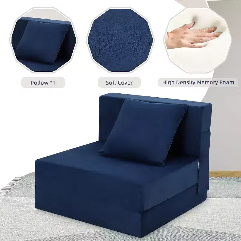 Matelas de canapé pliant Acekool, fauteuil-lit convertible en mousse à mémoire de forme avec oreiller, futon de sol en lin, taille unique pour salon