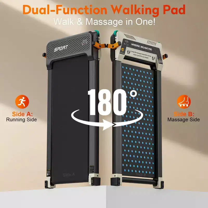 Akluer Walking Pad with Incline, 2-in-1 Under Desk Treadmill and Shiatsu Foot Massager Quiet 2.5HP Portable Treadmill for Home Office with LED Display