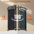 Akluer Walking Pad with Incline, 2-in-1 Under Desk Treadmill and Shiatsu Foot Massager Quiet 2.5HP Portable Treadmill for Home Office with LED Display