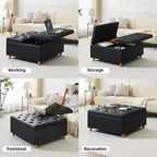 Table basse pouf de rangement en cuir avec plateau relevable, banc pouf capitonné en similicuir pour chambre à coucher et salon