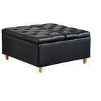 Table basse pouf de rangement en cuir avec plateau relevable, banc pouf capitonné en similicuir pour chambre à coucher et salon