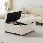 Table basse pouf de rangement en cuir avec plateau relevable, banc pouf capitonné en similicuir pour chambre à coucher et salon