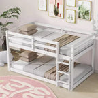 Lit superposé Okak Twin Over Twin au sol avec échelle et lattes renforcées, cadre de lit moderne en bois d'hévéa pour chambre d'enfants, chambre à coucher