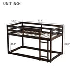 Lit superposé Okak Twin Over Twin au sol avec échelle et lattes renforcées, cadre de lit moderne en bois d'hévéa pour chambre d'enfants, chambre à coucher