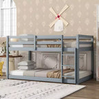 Lit superposé Okak Twin Over Twin au sol avec échelle et lattes renforcées, cadre de lit moderne en bois d'hévéa pour chambre d'enfants, chambre à coucher
