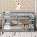 Lit superposé Okak Twin Over Twin au sol avec échelle et lattes renforcées, cadre de lit moderne en bois d'hévéa pour chambre d'enfants, chambre à coucher