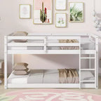 Lit superposé Okak Twin Over Twin au sol avec échelle et lattes renforcées, cadre de lit moderne en bois d'hévéa pour chambre d'enfants, chambre à coucher