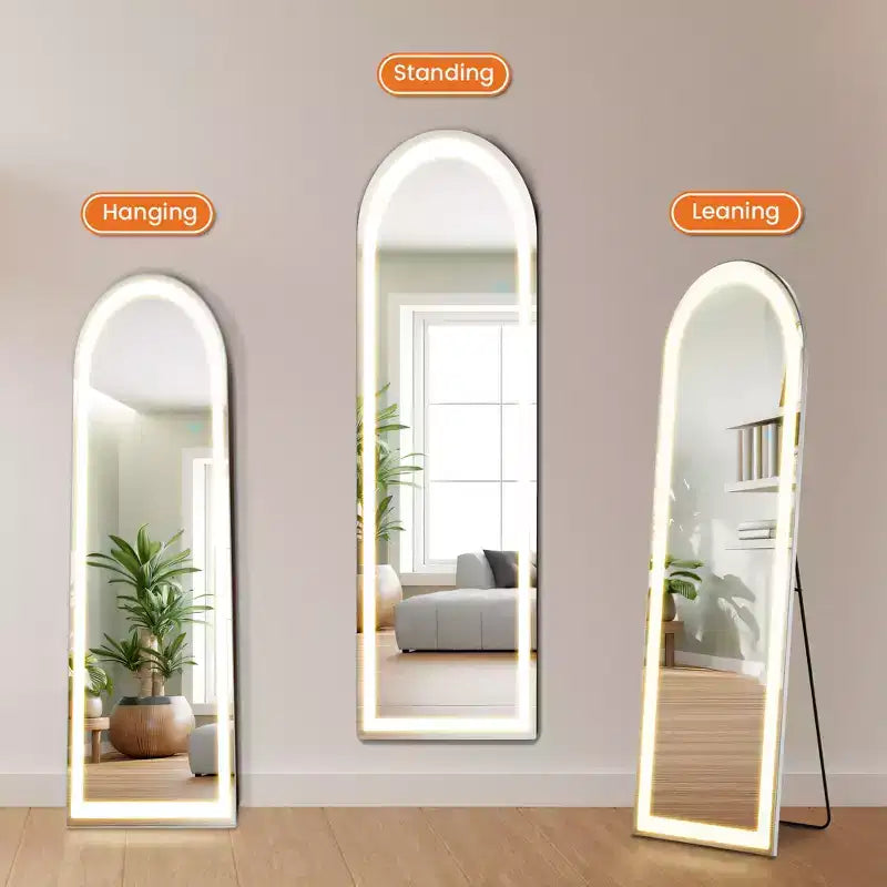 Bestier Miroir pleine longueur avec lumières LED, miroir de 152 cm avec cadre en alliage d'aluminium, miroirs sur pied ou muraux pour le salon