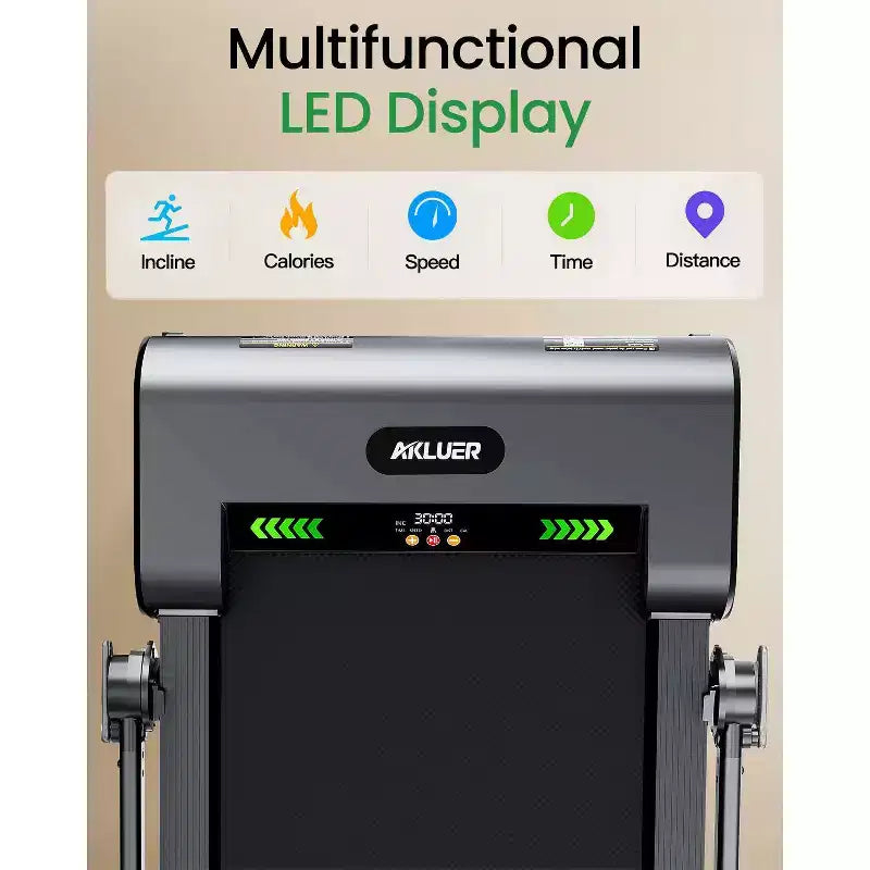 Akluer Foldable Walking Pad with 13% Auto Incline, 2.5HP Under Desk Treadmill with Handlebar & Remote, LED Display for Home Office Running
