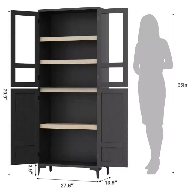 Meuble de rangement haut GustoWave de 180 cm, Armoire de cuisine/garde-manger 5 niveaux avec 4 portes et étagères réglables pour cuisine, salle à manger, salle de bain