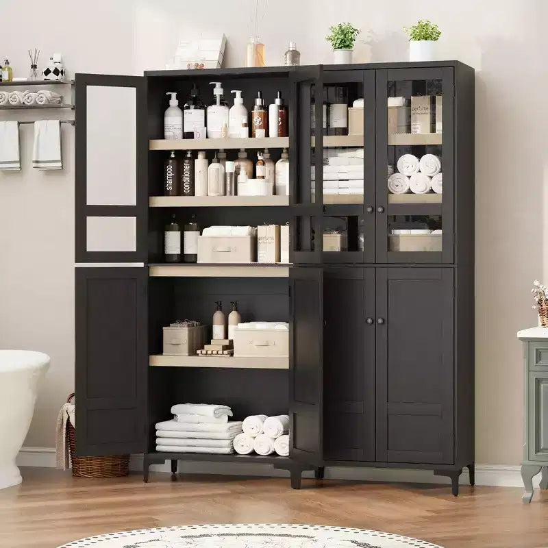 Meuble de rangement haut GustoWave de 180 cm, Armoire de cuisine/garde-manger 5 niveaux avec 4 portes et étagères réglables pour cuisine, salle à manger, salle de bain