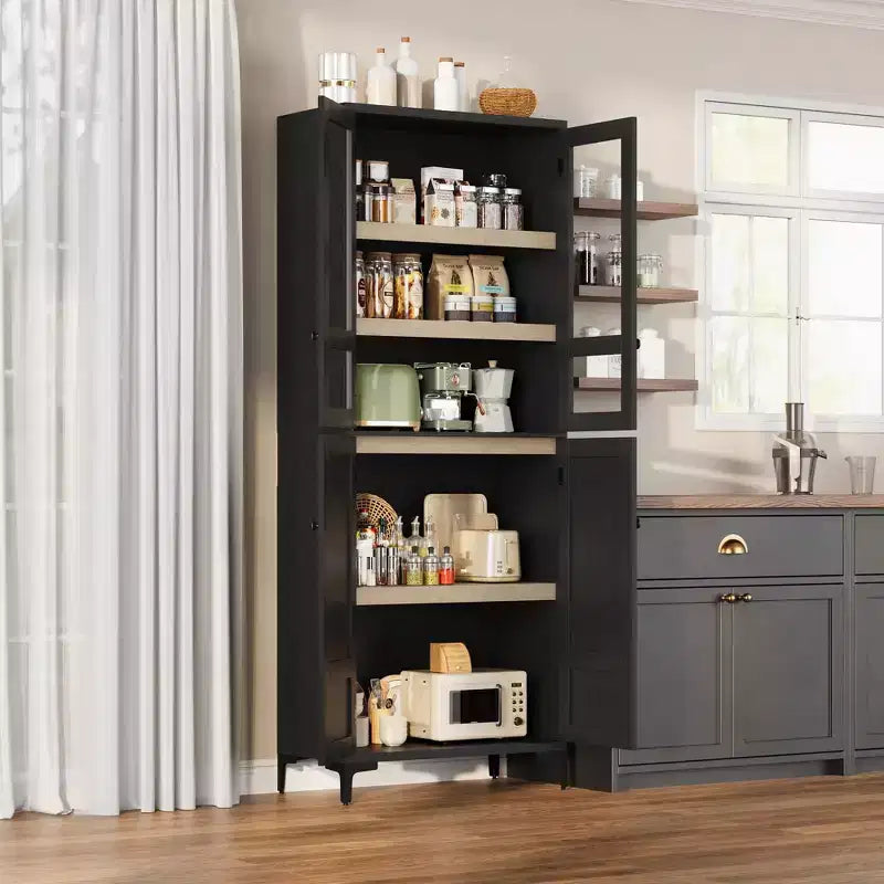 Meuble de rangement haut GustoWave de 180 cm, Armoire de cuisine/garde-manger 5 niveaux avec 4 portes et étagères réglables pour cuisine, salle à manger, salle de bain