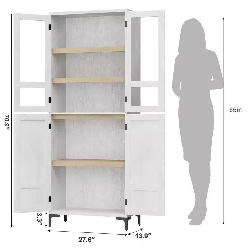 Meuble de rangement haut GustoWave de 180 cm, Armoire de cuisine/garde-manger 5 niveaux avec 4 portes et étagères réglables pour cuisine, salle à manger, salle de bain