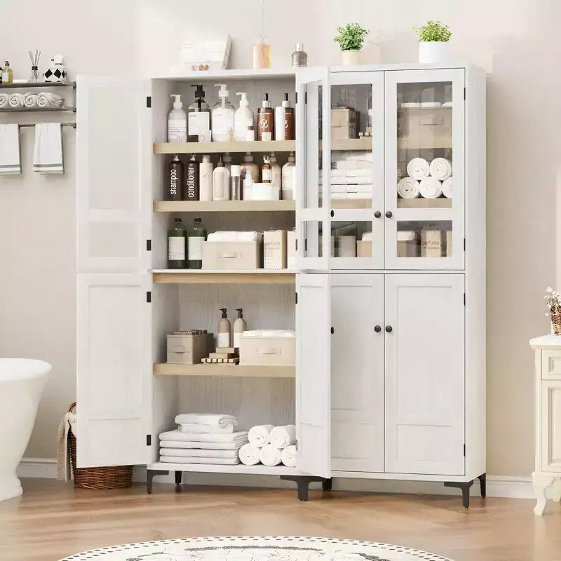 Meuble de rangement haut GustoWave de 180 cm, Armoire de cuisine/garde-manger 5 niveaux avec 4 portes et étagères réglables pour cuisine, salle à manger, salle de bain