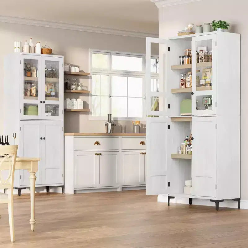 Meuble de rangement haut GustoWave de 180 cm, Armoire de cuisine/garde-manger 5 niveaux avec 4 portes et étagères réglables pour cuisine, salle à manger, salle de bain