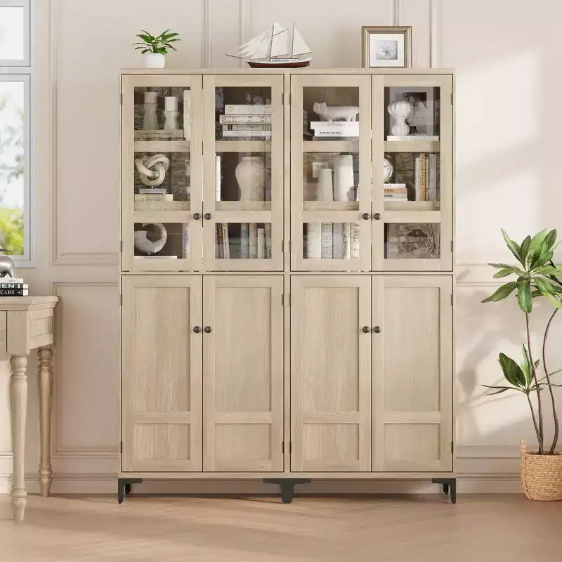 Meuble de rangement haut GustoWave de 180 cm, Armoire de cuisine/garde-manger 5 niveaux avec 4 portes et étagères réglables pour cuisine, salle à manger, salle de bain