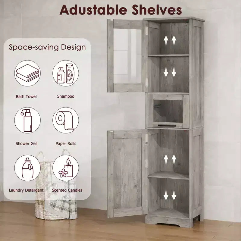Élément de rangement haut et étroit de 170 cm avec portes vitrées et étagère réglable, armoire autoportante étroite