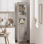 Élément de rangement haut et étroit de 170 cm avec portes vitrées et étagère réglable, armoire autoportante étroite