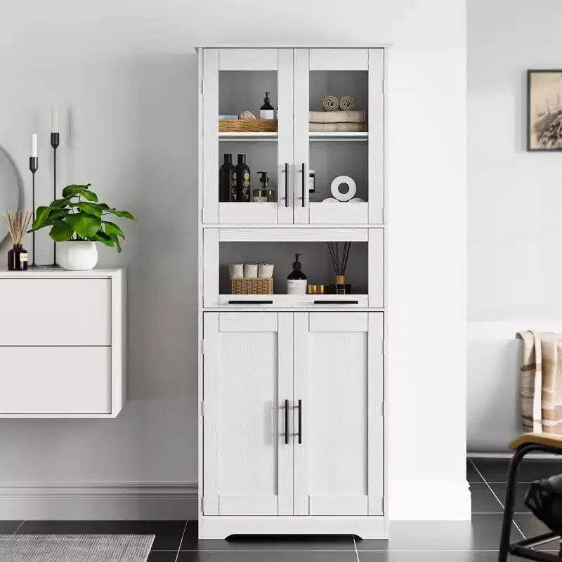 Élément de rangement haut et étroit de 170 cm avec portes vitrées et étagère réglable, armoire autoportante étroite