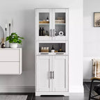 Élément de rangement haut et étroit de 170 cm avec portes vitrées et étagère réglable, armoire autoportante étroite
